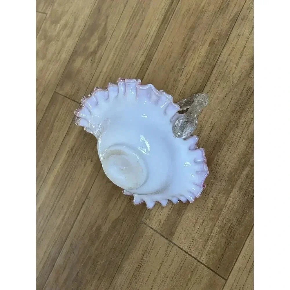 Steven And Williams Victorian Spangled Rose Art Glass Ruffled Basket Mica Thorn